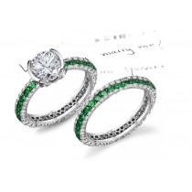 Bordered By Diamonds: French Art Deco Pave' Diamond Ring With Emerald in 14k White Gold