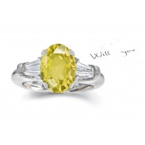 Yellow Sapphire Tapered Diamond Engagement Ring 