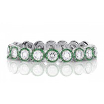 High Quality French pavee Halo Lush Green Emeralds & Brilliant-Cut Round Diamond Latest Style Eternity Rings & Bands