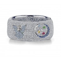 Delicate French pavee Sparkling Brilliant-Cut Round Diamonds & Vivid Multi-Colored Precious Stones Eternity Rings & Bands Featuring Fairy, Moon & Stars