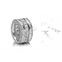 Custom Designed Sparkler of Baguette Diamonds set end-to-end bordered by row of mixed diamonds & Engraved Sides in Gold