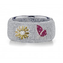 Delicate French pavee Sparkling Brilliant-Cut Round Diamonds & Vivid Multi-Colored Precious Stones Eternity Rings & Bands Featuring Butterflies, Moon & Stars