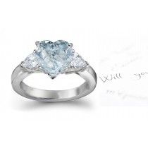 Rare Center Heart Blue Diamond & Pears White Diamonds Accents Engagement Ring in Platinum Mounting White Gold