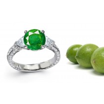 Three-stone Diamond Rings: This Striking Gold 3 Stone Trillion Micropave Diamond & Emerald Halo Ring Emits Glow & Shines