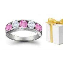 Pink Sapphire With White Diamond Five Stone Rings