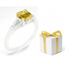 Emerald-Cut Yellow Sapphire with Fancy Diamonds in 14k Gold Sapphire Diamond Ring (7x5 mm)