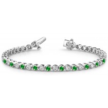 Alternating Rich Green Emeralds & Brilliant Diamonds Spaced At Intervals