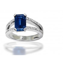 Purfiled With Pelure: Finest Gold Pave Set Diamond Split Shank Sapphire Emerald Cut Ring