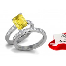 Design & Style: Lively Bright Yellow Sapphire & Sparkling Diamond Engagement & Wedding Bands