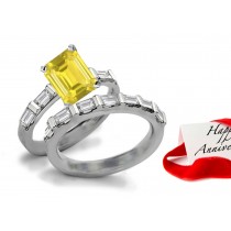 Stunning: Pure Intense Yellow Sapphire & Diamond Engagement & Wedding Bands