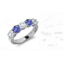 5 Stone Prong Set Sapphire & Diamond Anniversary Ring