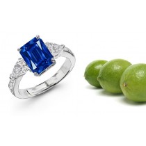 An Entry in The Inventory: 3 Stone Pears Diamond Emerald Cut Sapphire Ring