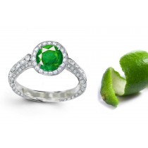 Three-stone Diamond Rings: This Gold & Dark Green Tone Emeralds Diamonds Halo & Micropave & Ring Passes The Test of Eyes