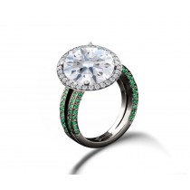 Precision Set Delicate French Micro Pave Halo Rings With Emerald & Diamonds