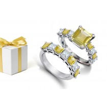 The Sapphire on Ring-Finger: Sapphire Square Yellow Stone & White Diamond Women's Ring
