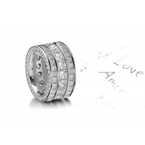 Three Rows of Sparkling Diamond Wedding Bands in Platinum & 14k Gold