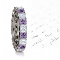 Circle of White & Purple Princess Cut Diamonds Sparkling in Prong Setting  in Platinum or 18k Gold