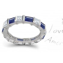 Princess Cut Diamond & Baguette Sapphire Ring in Platinum Size 6