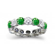 Sparkling Diamond Emerald Shared-Prong Eternity Ring