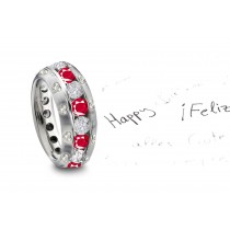 Channel Set Ruby & Diamond Sprinkled on Sides with Heart Diamonds