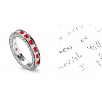 Perfection: Baguette Diamond & Well Cut Round Ruby Eternity Ring with Diamond Sprinkled Sides