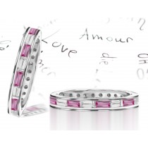 Baguette Pink Sapphire & Diamond Eternity Rings