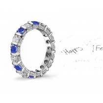 Scrolls & Motifs Decorated Sapphire & Diamond Gold Wedding Band 1 to 4 cts