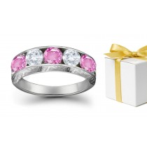 Pink Sapphire With White Diamond Five Stone Rings