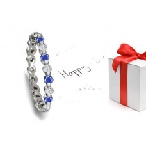 Design & Style: Strong Platinum Bar Set Sapphire Brilliant Diamond Anniversary Ring