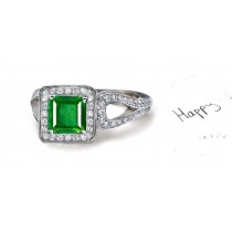 Different and Varied Arrangement:18k Gold Mystic Precious Stones  Square Bright Extra Emerald, Diamond Halo Chevron Ring
