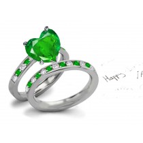 NEWEST STYLES: Vibrant Heart Emerald Soitaire Ring with Diamond Accents & Diamond Gold Band