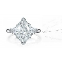 Three Stone Marquise & Trillion Diamond Ring in 14k White Gold & Platinum 
