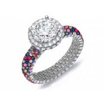 Delicate Micro Pave Cluster Diamond & Multi-Colored Precious Stones Rubies, Emeralds & Blue, Pink, Purple, Yellow Sapphires
