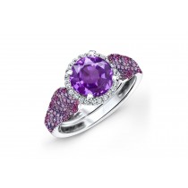 Made To Order Rings Featuring Delicate French Halo Pave Diamonds & Purple Pink Sapphires