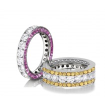 Made to Order Channel Set Brilliant Cut Round Diamonds, Pink & Yellow Sapphires Set Eternity Rings & Stackable Bands