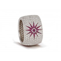 Delicate French pavee Sparkling Brilliant-Cut Round Diamonds & Vivid Multi-Colored Precious Stones Eternity Rings & Bands Featuring Celestial Moon & Stars