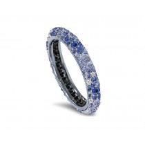 Delicate Women's Eternity Rings Featuring Blue Sapphires & Diamonds in Precision Micro pave Settings