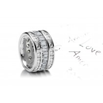 Custom Designed Sparkler of Baguette Diamonds set end-to-end bordered by row of mixed diamonds in Platinum & 14k Gold
