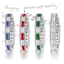 Milgrain Edge Baguette Diamond & Ruby Eternity Ring in Platinum