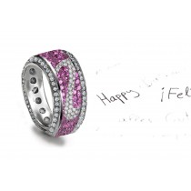 Micropavee Pink Sapphire Diamond Eternity Leaf Motif Platinum Band