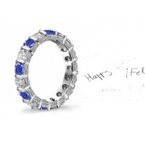 Scrolls & Motifs Decorated Sapphire & Diamond Platinum Band 1 to 4 cts