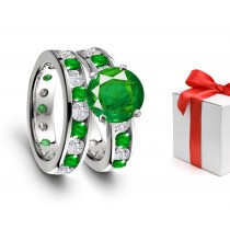 Made And Sold Only By: In Modern Times A Great Channel Set Green Emerald Diamond Ring in 14k White Gold & Platinum