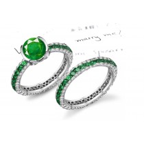 Unique and Original: French Art Deco Pave' Emerald & Diamond Ring in 14k White Gold 