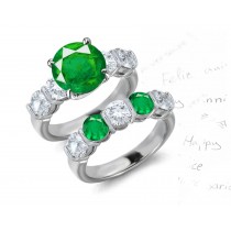 Truly Fine Emeralds Offered:Premier Designer 5 Large Fine Stone Peruvian Bar Set Emerald & Diamond Whirl Wind Manta Ring & 5 Stone Anniversary