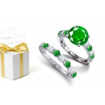A Not only Richly Created Vibrant Young Woman Emerald & Diamond Engagement Ring But Also Diamond Emerald Band