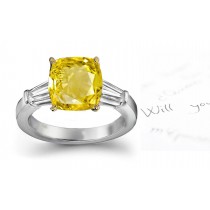 yellow Sapphire Cushion & Diamond Designer Rings
