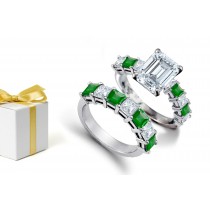 May Birthstones: This ring has a Emerald Cut Diamond, in Center and Square Emerald & Gold Ring and A Princess Cut Diamond, Emerald Band