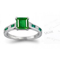 Zodiacal Princess Cut Emerald atop Baguette Emerald & DiamondDevine Yellow Gold Ring