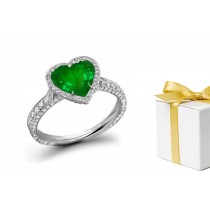 Interesting New Design: Heart Emerald & Micropave & Halo Diamond Ring, Resonance of Life with Light & Shadow