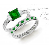 MANY DESIGNS ADDED TO THE STOCK: 3 Stone Square Emerald & Heart Diamond Ring & Emerald Band